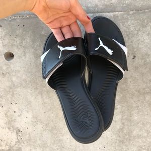 Black and White Puma Slides
